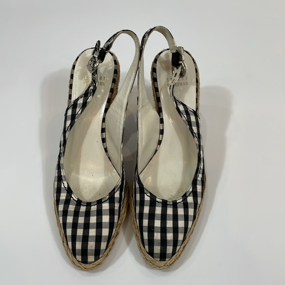 Stuart Weitzman Wedge Espadrille Heels Navy And White Gingham Size 8 - Picture 2 of 10